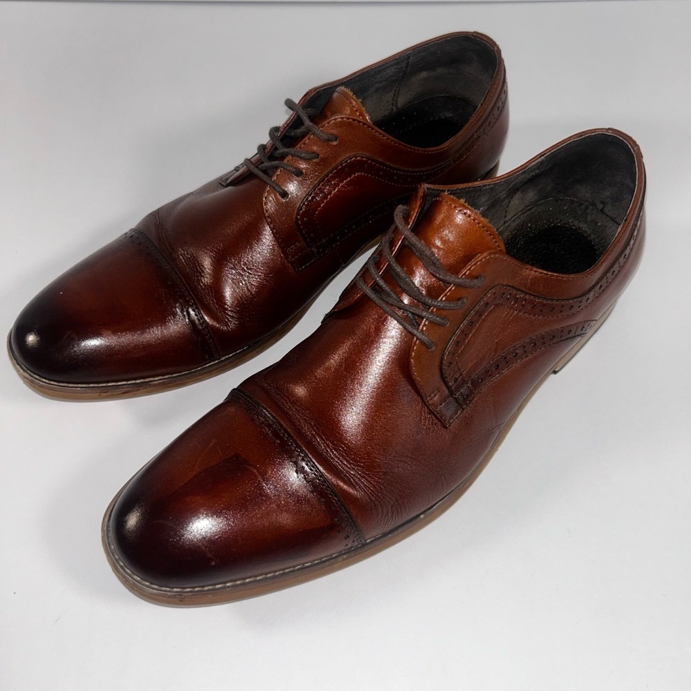 Stacy Adams Dress Shoes Mens Size 11.5M Cognac‎ Oxford Cap Toe Formal Business